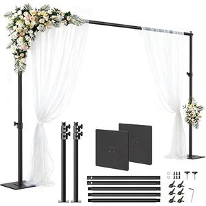 Square Backdrop Stand 6.5x10ft, Heavy-Duty Pipe Drape with Flat Metal Base