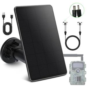 Trail Camera Solar Panel, Mini Solar Battery Charger DC 12V/1A 6V/1.5A & USB-C Build-in 5000mAh Rechargeable Lithium Battery, IP66 Waterproof Hunting Accessory, 10ft Cable, 6.7" Lx4.6 Wx1.25 H