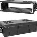 2U Rack Mount, Molded Pro-Audio PA DJ Case, Waterproof Hard Case with Custom Foam, Wireless Mic/Amp/Effect/Mixer Storage (2U 12" Deep, Black)