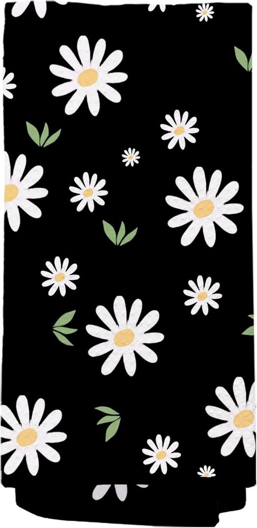 Daisy Floral Kitchen Towels, Modern Vintage Daisy Floral Dish Tea Towels for Kitchen Decor, Retro White Flowers and Leaves Hand Towels for Bathroom Decor, 16x24 Inch (Black)