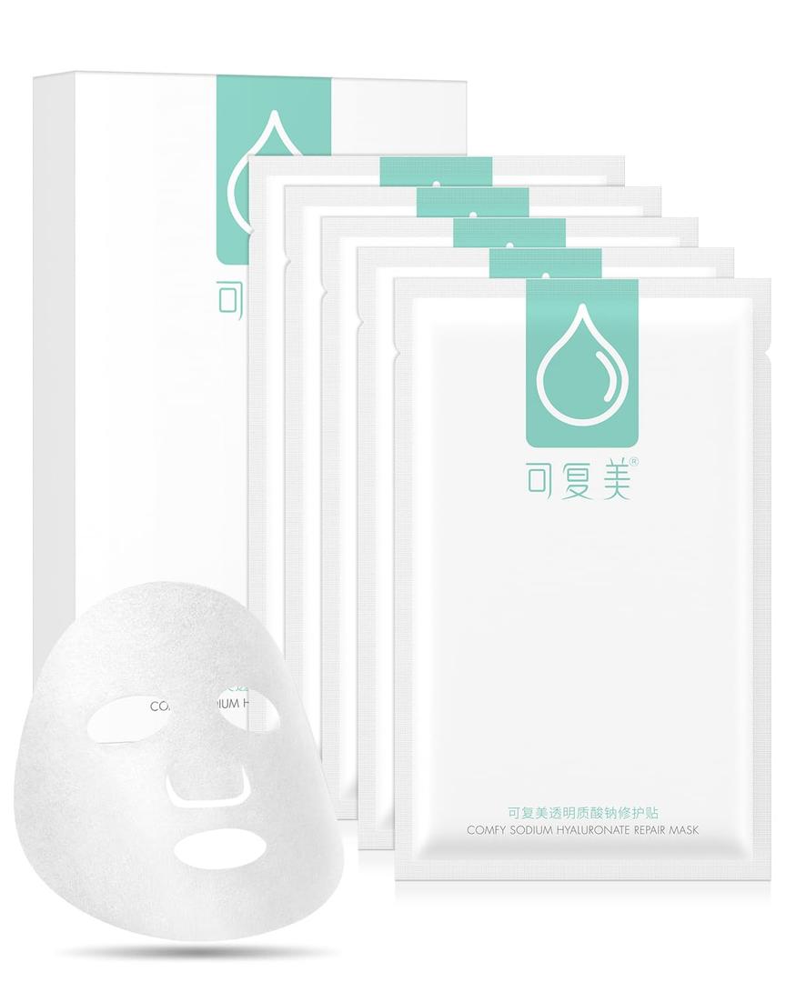 KOMFYMED Hyaluronic Acid Hydrating Sheet Mask Intensive Moisture & Soothing Facial Mask for Sensitive Skin, Helps Relieve Dryness & Redness with Multi-Weight Hyaluronic Acid & Ectoin (4.4 Oz. /125g)