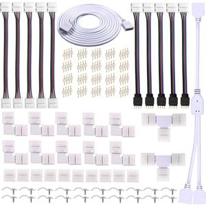 4 Pin LED Strip Connector Kit for 5050 RGB(NOT RGBIC) 10mm LED Light Strip,Include 8 Types of Solderless Accessories,Provide Most of Parts for DIY Lighting Project
