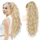REECHO Ponytail Extension 30" Long Claw Clip Ponytail Extension Curly Wavy Pony Tails Hair Extensions Clip in Synthetic Hairpiece for Women, Dark Ash Blonde