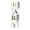 Baby Shower Boxes Party Decorations - 4pcs Stereoscopic White Gold Boxes with Gold Baby+A-Z Letters,Babe Balloon Party Box Blocks for Teddy Bear BabyShower,Boy Girl 1st Birthday Parties Backdrop