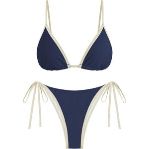 ZAFUL Womens Triangle Color Block Bikini Set 2 Piece Bathing Suits String Swimsuit Cheeky Thong Bottom Beach Resort Swimwear (Blue, S)
