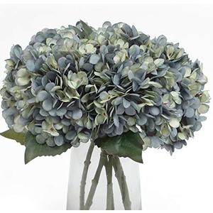 Kimura's Cabin 6pcs Artificial Silk Hydrangea Flowers Vintage Fake Bouquets Faux Hydrangeas Flower with Stems for Wedding Party Autumn Farmhouse Home Table Core Decoration (Deep Lake Blue)