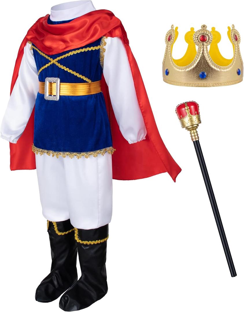 Boys Prince Charming Birthday Halloween Costume Cosplay Dress-Up Royal Outfits for Kids (2-3Years(100cm), Blue)