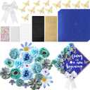 Gilprop 56 Pcs Graduation Grad Cap Decorations Kit DIY Glitter Card Stock Construction Paper Bow Artificial Flower Heads 3D Butterfly Rhinestones Letter Stickers Adhesive Dots for Grad Hat(Blue)