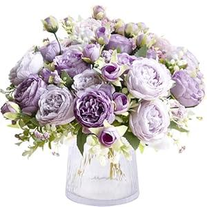 ASTRYAS 3 Packs Artificial Flowers, Peonies Artificial Flowers, Purple Artificial Peonies, Silk Peonies Flowers Fake Flowers Peonies Bouquet for Centerpiece Table Wedding Party Home Decor