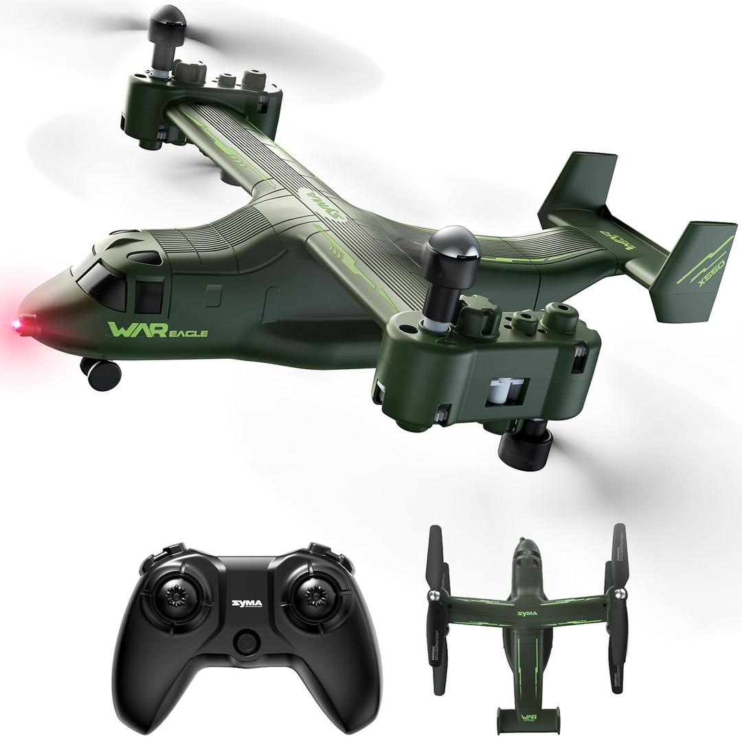 SYMA X550 RC Plane, 4 CH Remote Control Airplane with High/Low Speed, One-Key Takeoff/Landing, Stunt Flight Modes, Army Model Plane Gift for Kids, Beginners & Adults (Green)