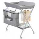 Portable Baby Changing Station with Adjustable Height - Foldable Diaper Table with Wheels,Waterproof Pad, Safety Belt & Large Storage Racks, Ideal for Newborn and Infants (Light Grey)