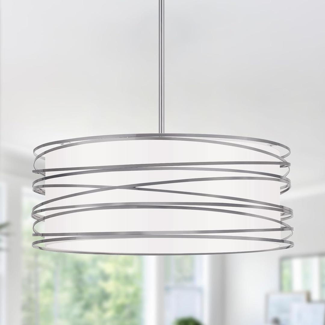 5-Light Drum Chandelier, 19.7'' Brushed Nickel Industrial Light Fixture, Rustic Farmhouse Chandelier for Dining Room Kitchen Island Bedroom Hallway