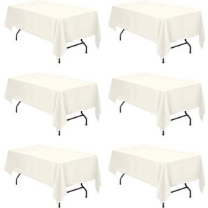 BRILLMAX 6 Pack Ivory Tablecloths 60 x 102 Inch for 6ft Rectangle Tables - 150 GSM Polyester Fabric, 15" Standard Drop, Water, Stain & Wrinkle Resistant Cloth Cover for Wedding Banquet Dining Buffet