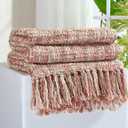 Multi-Color Light Pink Cable Woven Throw Blanket for Couch,50"X60" Boho Style Textured Blankets for Home Decor,Super Soft Warm Cozy Chunky Blanket with Decorative Tassels for Bed