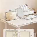 VLANDO Makeup Organzier,Vanity Organizer with Drawers, PU Leather Skincare Organizer Perfume Organizer,Large Cosmetic Display Case for Lipstick,Brushes Gifts for Women-White