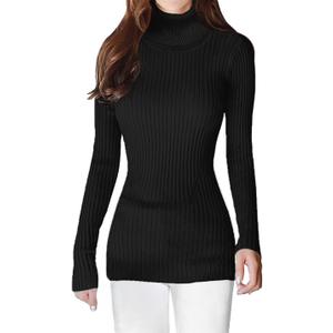 V28 Turtleneck Ribbed Sweaters for Women Cute Sexy Knitted Warm Fitted Sweater (Black)