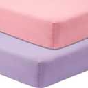 Crib Sheets for Boys Girls,100% Cotton Fitted Crib Sheet 2 Pack for Standard Crib and Toddler Mattress, Super Soft Breathable Baby Sheet 28x52x8in (Purple & Pink)
