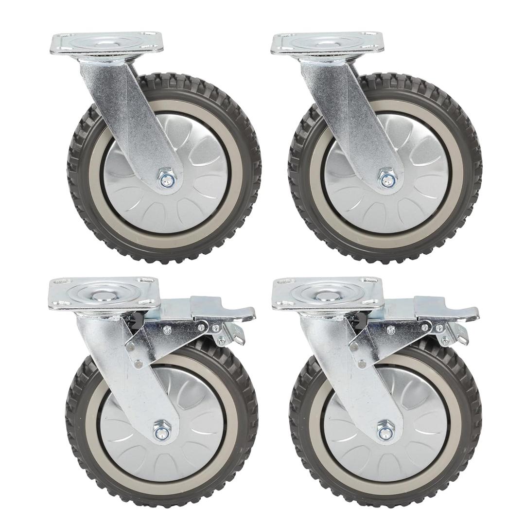 8 Inch Caster Wheels Set of 4 Heavy Duty Swivel Casters, 2 with Brake Locking, 2 Without Brake Locking, 360 Degree Rotating Top Plate Casters, for Workbench Cart Furniture