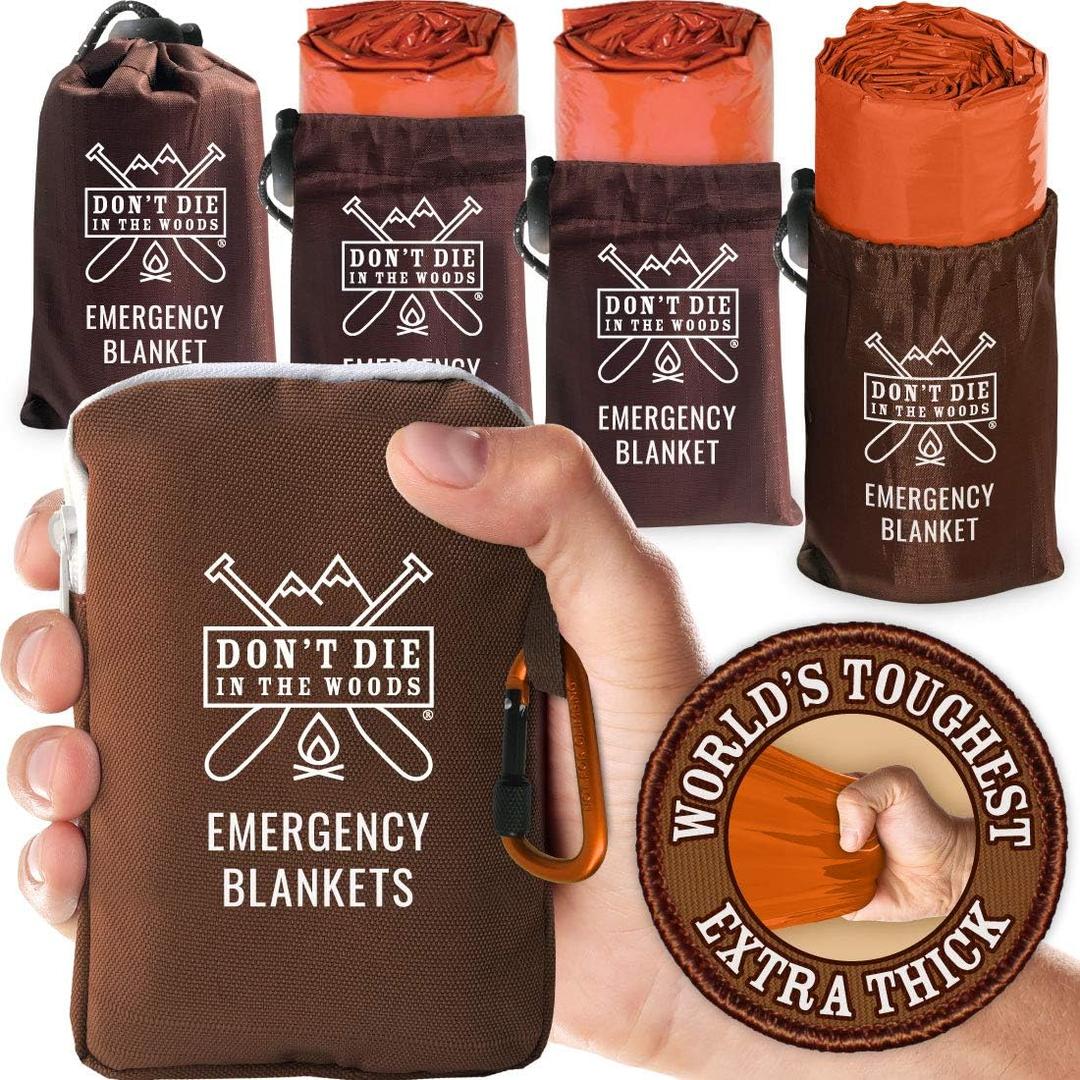 Worlds Toughest Emergency Blankets [2-Pack] Extra-Thick Thermal Mylar Foil Space Blanket | Waterproof Ultralight Outdoor Survival Gear For Hiking, Camping, Running, Emergency, First Aid Kits [Orange]