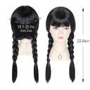Long Black Braided Wig with Necklace for Kids Child Pigtail Wig Party Halloween Outfit