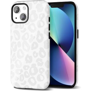 Cheetah Print Phone Case for iPhone 13/ iPhone 14 Case Girly, Cute Leopard Case for Women, Luxury Trendy Retro Cool Animal Print Design, Aesthetic Pattern Y2k Hard Shell Plastic Cover, White