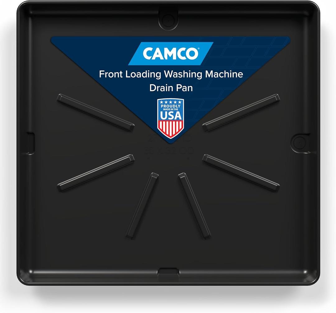 Camco Washing Machine Drain Pan | 31-inches x 35-inches (OD); 29-inches x 33-inches (ID) | Pewter (20788)