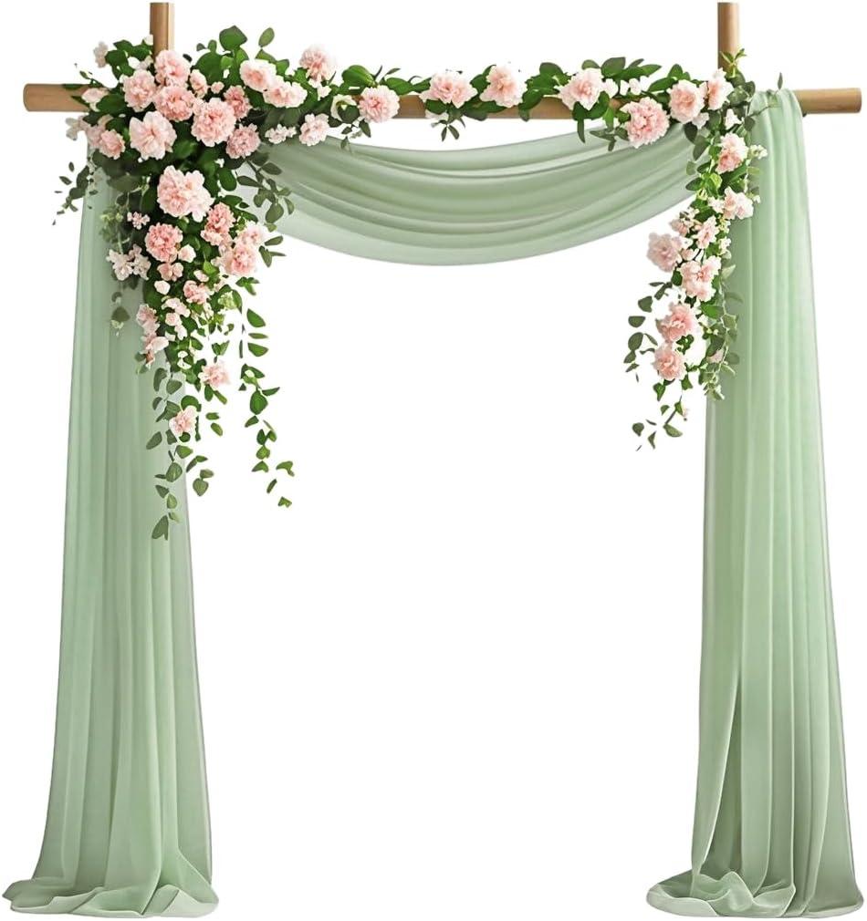 Wedding Arch Draping Fabric, 6.7 Yards Sage Green Sheer Curtains Wedding Decorations for Ceremony, Sage Green Chiffon Draping Fabric 29" x 20ft Backdrop