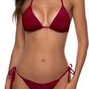 Women Two Piece Bikini Swimsuit Sexy Bathing Suits Halter Triangle Tops String Bikini Sets (Red, S)