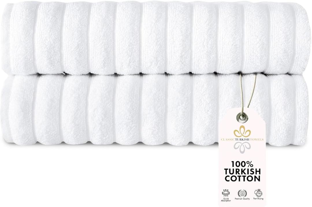 Classic Turkish Towels CTT Premium 2 Pack Bath Towels Set, Made with 100% Turkish Cotton, Spa & Hotel, Quick Drying Towels, Absorbent & Comfy | 27"x54" (White)