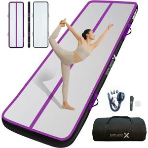 Inflatable Air Gymnastics Mat Training mat Thick tumbling mat with Electric Pump for Home/Gym/Outdoor (10ft*3.3ft*4in(3*1*0.1M), Purple/Black)