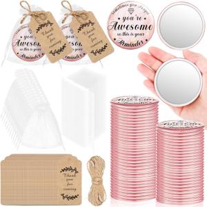 Tradder 50 Sets 2.76 Inch Inspirational Gifts Compact Mirrors Bulk Employee Appreciation Gifts Set Small Purse Pocket Round Makeup Mirrors for Mothers Day Women Coworker Nurse (Awesome)