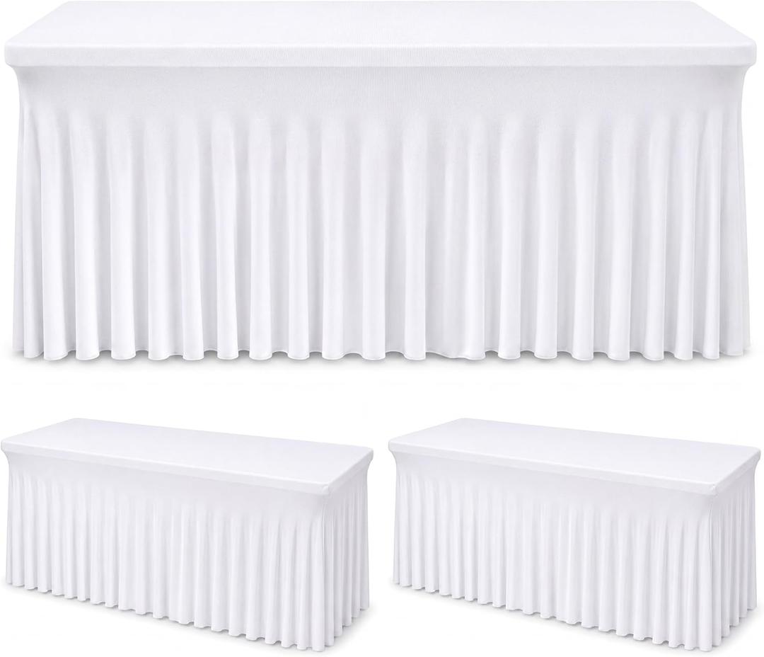 Fixwal 2 Pack White Spandex Tablecloth for Rectangle Table 6ft, Table Skirt for Party, Show, Wedding and Birthday