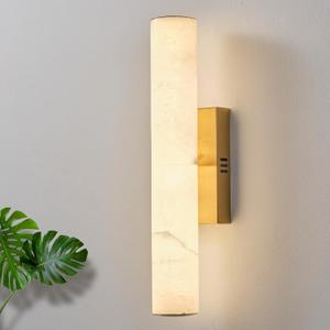 20in Natural Alabaster Wall Sconces, LED Marble Gold Wall Sconce, 4.5"L x 4.7"W x 20"H