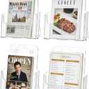Gawerk 4 Pack Acrylic Brochure Holder 8.5 x 11 inches for Desk or Wall Mount, Clear Flyer Display Stand Plastic Table Stand Sign Literature Holder for Magazines, Menus, Pamphlets, Journals