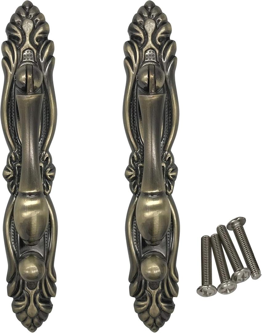 64mm Antique Handle, Bronze Pendant Handle Pull Knob, Hanging and Movable Design, European Style Drop Handle for Cabinet Door Wardrobe Drawer 2Pcs