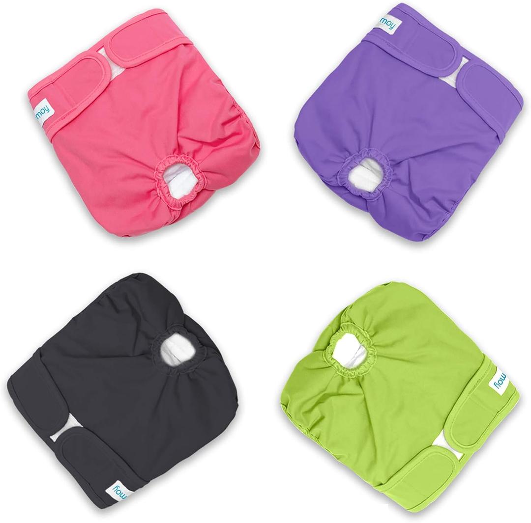Teamoy 4pcs Washable Female Dog Diapers, Reusable Doggie Diaper Wraps for Female Dogs, Super-Absorbent and Comfortable, Small