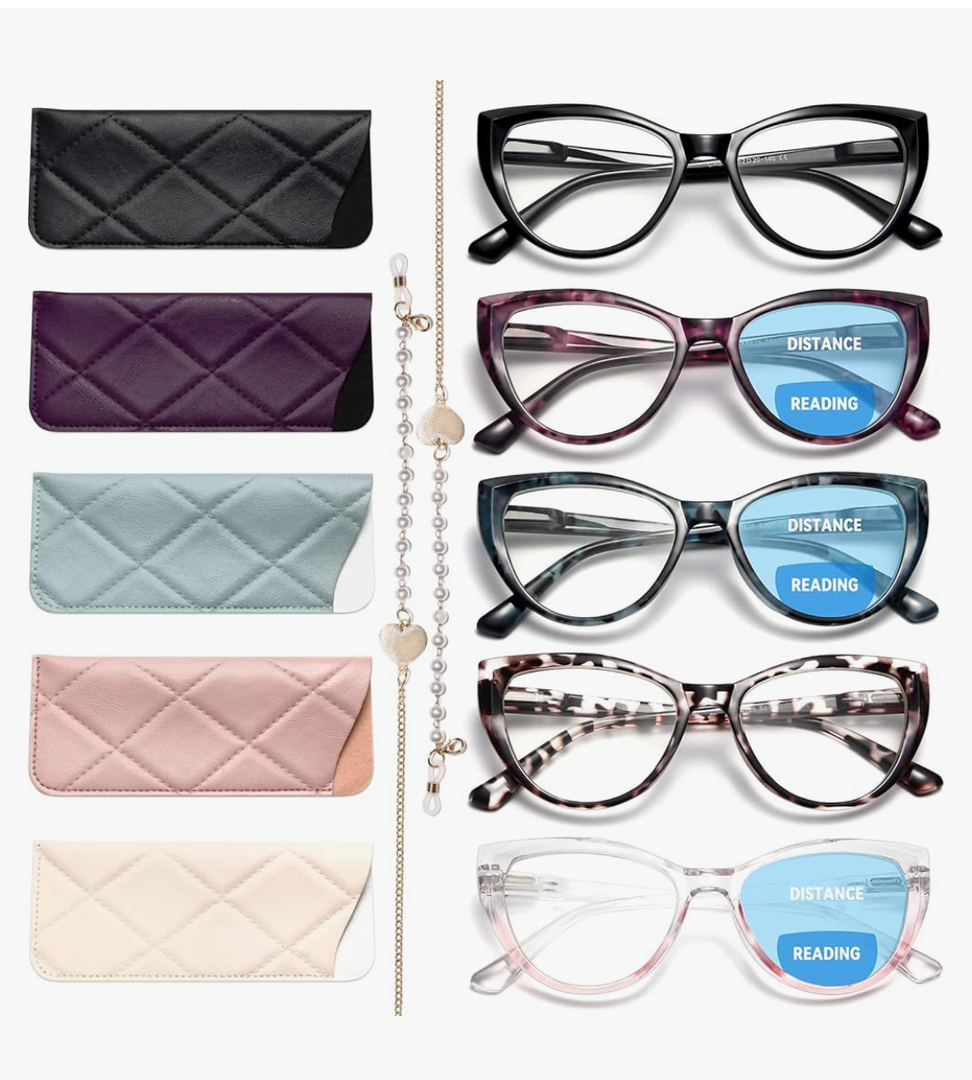 Gaoye 3 Pack Bifocal Readers+ 2 Pack Reading Glasses Women Oversized Cat Eye Magnifying Blue Light Blocking Computer Readers +2.0