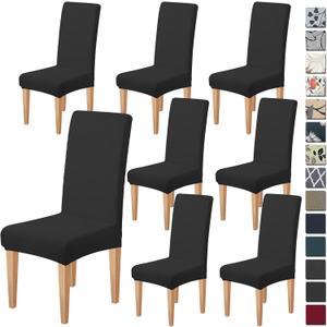 Dioxide High Stretch Chair Covers for Dining Chairs, Removable Washable Dining Chair Covers Set of 8, Soft Seat Covers Chairs Protectors for Home Kitchen Party Hotel Restaurant Banquet, Black