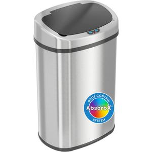 iTouchless 13 Gallon Sensor Kitchen Trash Can with Lid and Odor Filter, Stainless Steel Oval Automatic Trashcan for Home Office Bedroom Living Room Garage Large Capacity Slim Space-Saving Trash Bin (Brushed Silver)