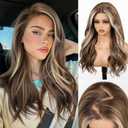 HAIRCUBE 13x6 HD Lace Front Wig Synthetic 22 Inch Brown Balayage Long Wave Layered Glueless Wig for Women, Natural Look Daily Wear