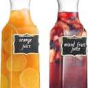 35 Oz Square Glass Carafe with Bamboo Lid, Beverage Dispensers, Mimosa Bar Supplies, Clear Glass Pitcher with Name Labels for Iced Tea, Coffee, Juice (Pack of 2)