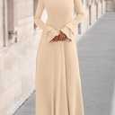 PRETTYGARDEN Womens Dresses Formal Off The Shoulder Long Sleeve Ruched Knit A-Line Maxi Wedding Guest Dress Fall Clothes (Beige, L)