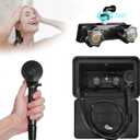 RV Exterior Shower Box Kit RV Outdoor Shower with Camper RV Outside Showers Faucet Valve + Coiled Hose + Sprayer Head + Lock, Replacement for Camper,Van,Travel Trailer,Motorhome and Boat,Black