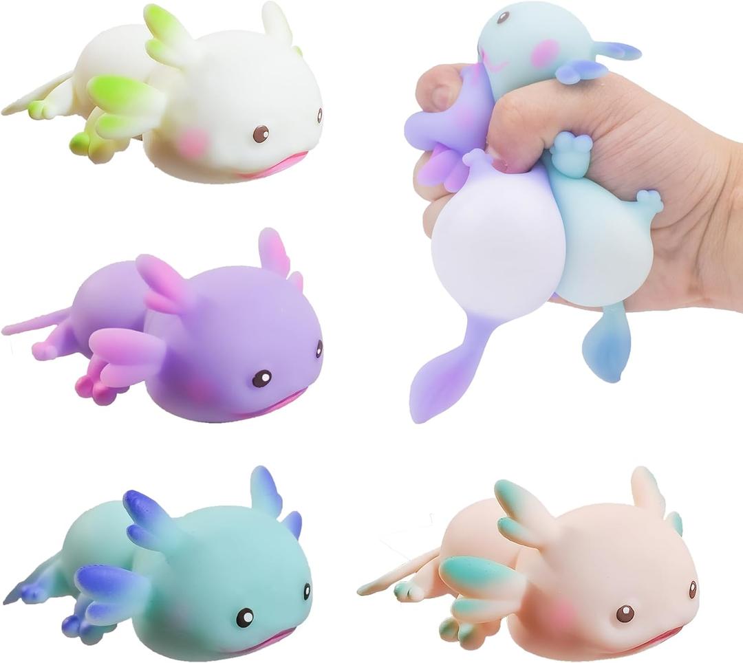 Axolotl Toy, Pull, Stretch and Squeeze Stress, Cute Fish Toy for Anxiety Relief, Birthday, Christmas, Office, Stocking Stuffer Gift, Toy Axolotl for Pulling (Set of 4)