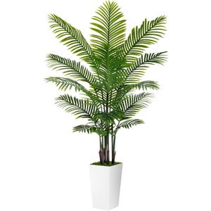 Artificial Palm Tree 6FT - Fake Tree with White Tall Planter - Faux Tropical Areca Floor Plant in Pot - Artificial Silk Plant for Home Office Living Room Decor Indoor