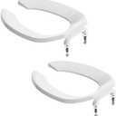 Commercial Toilet Seat Front Open, Commode Toilet Seat Elongated 18.5 Inch, for Hospital Hotel Church School Public WC,No Cover, Plastic, White, 2 Pack