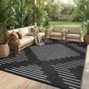 Garvee Waterproof Outdoor Rug 5x8 Rug Plastic Reversible Area Rugs Indoor Outdoor Carpet for Patio RV Porch Balcony Backyard Picnic Black White