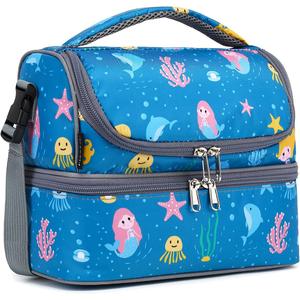 FlowFly Double Decker Cooler Insulated Lunch Bag Large Tote for Boys, Girls, Men, Women, With Adjustable Strap (Blue-Mermaid) FlowFly Double Decker Cooler Insulated Lunch Bag Large Tote for Boys, Girls, Men, Women, With Adjustable Strap (Blue-Mermaid)