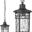 Outdoor Pendant Lights for Porch Aluminum Hanging Porch Light with Water Ripple Glass Hanging Lantern for Front Patio Gazebo Foyer or Garage (51 Inch, Black)