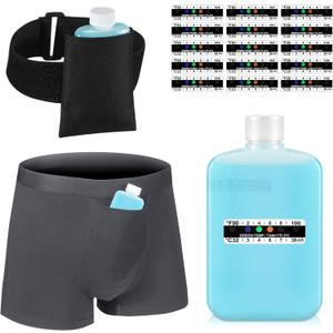 Cuffbow 19 Pcs Urine Test Complete Kit, Include 1 Urine Bottle 15 Temperature Test Strips 1 Storage Pouches 1 Leg Strap and 1 Lining Pocket Boxer Brief for Travel Lab Testing(Medium)
